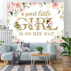 Lofaris A Sweet Little Girl Is On the Way Baby Shower Backdrop