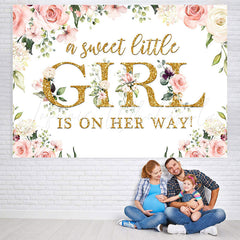 Lofaris A Sweet Little Girl Is On the Way Baby Shower Backdrop