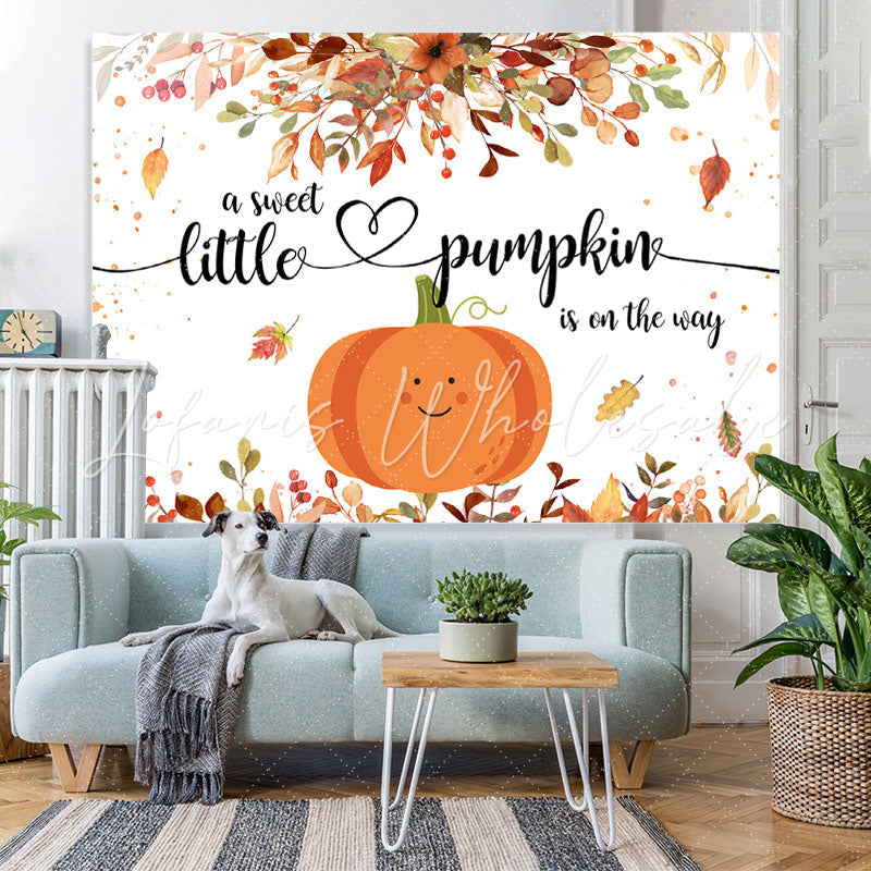 Lofaris Little Pumpkin And Yellow Leaves Baby Shower Backdrop