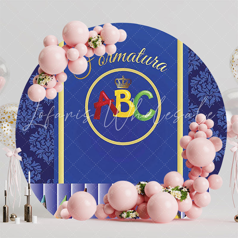 ABC Graduation Blue Round Backdrop for Kids Party