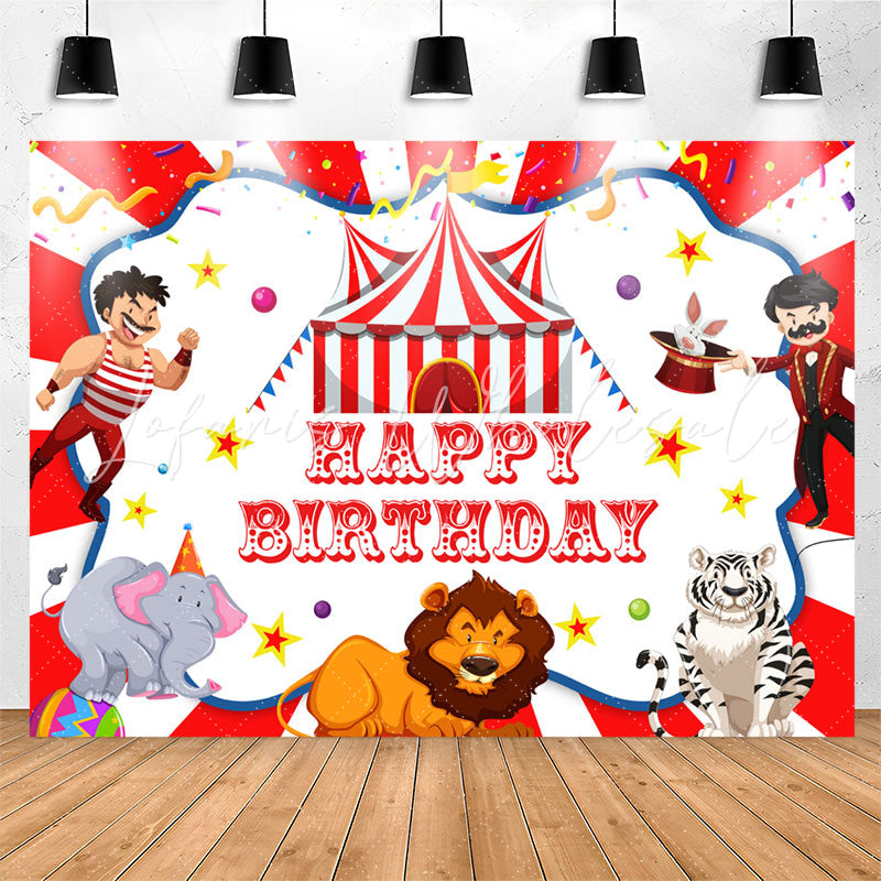 Lofaris Acrobatic Troupe Red White Happy Birthday Backdrop