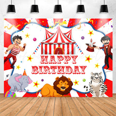 Lofaris Acrobatic Troupe Red White Happy Birthday Backdrop
