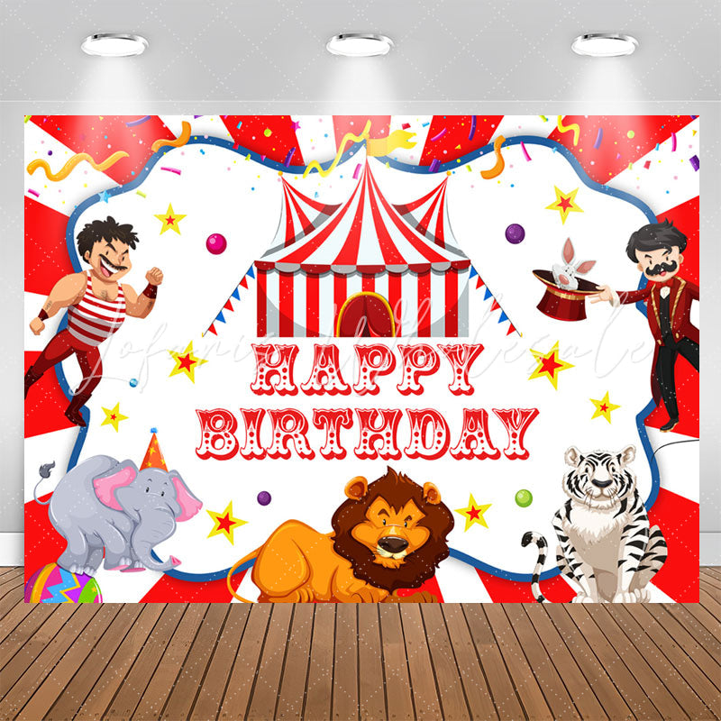 Lofaris Acrobatic Troupe Red White Happy Birthday Backdrop