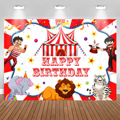Lofaris Acrobatic Troupe Red White Happy Birthday Backdrop