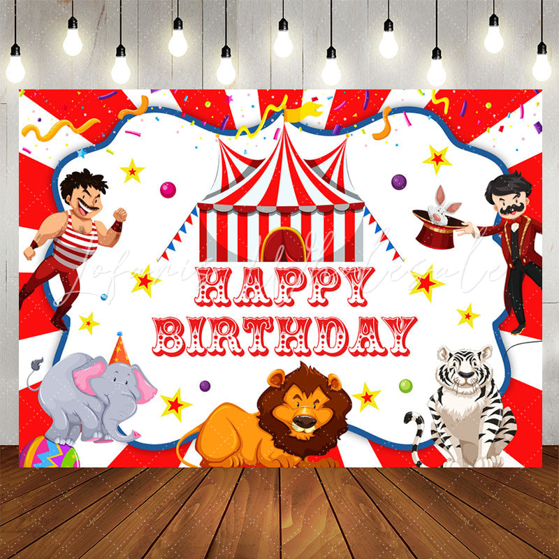 Lofaris Acrobatic Troupe Red White Happy Birthday Backdrop