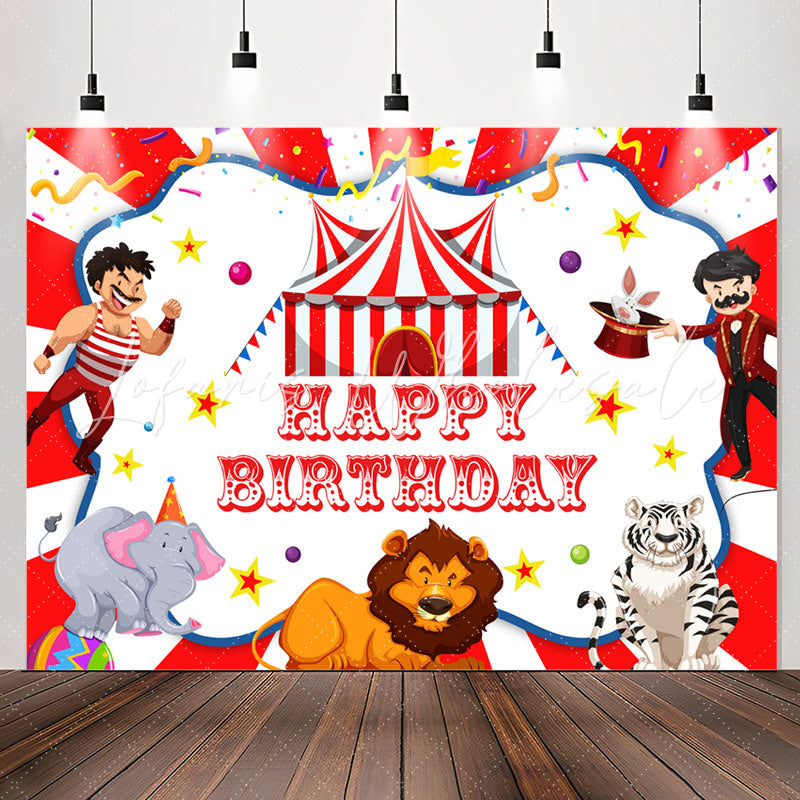 Lofaris Acrobatic Troupe Red White Happy Birthday Backdrop
