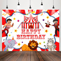 Lofaris Acrobatic Troupe Red White Happy Birthday Backdrop