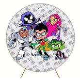 Action-Packed Teen Titans Round Backdrop For Superhero Party