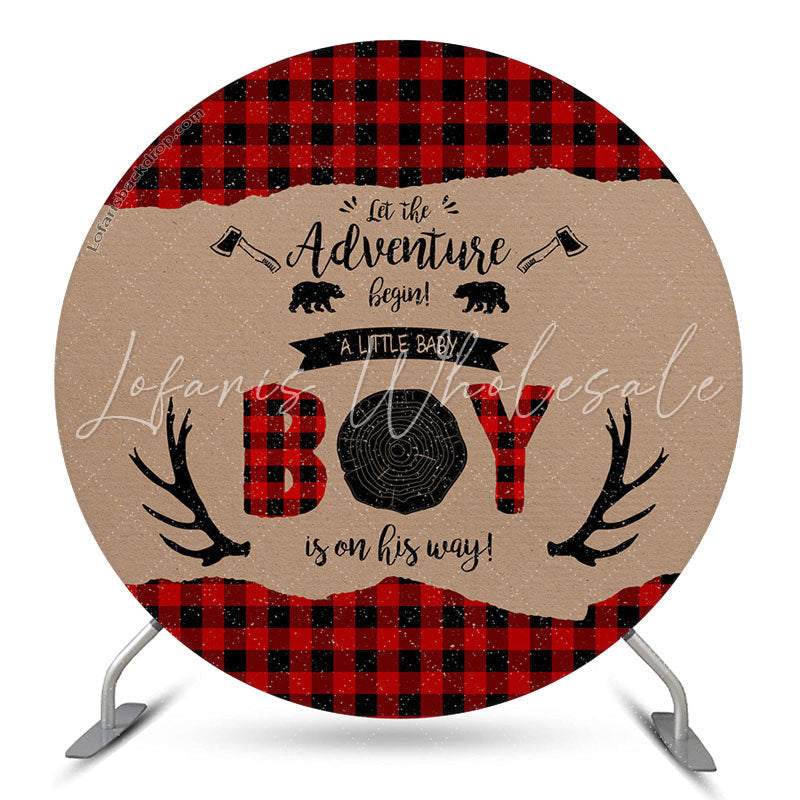 Lofaris Adventure Begin Boy Antler Round Baby Shower Backdrop