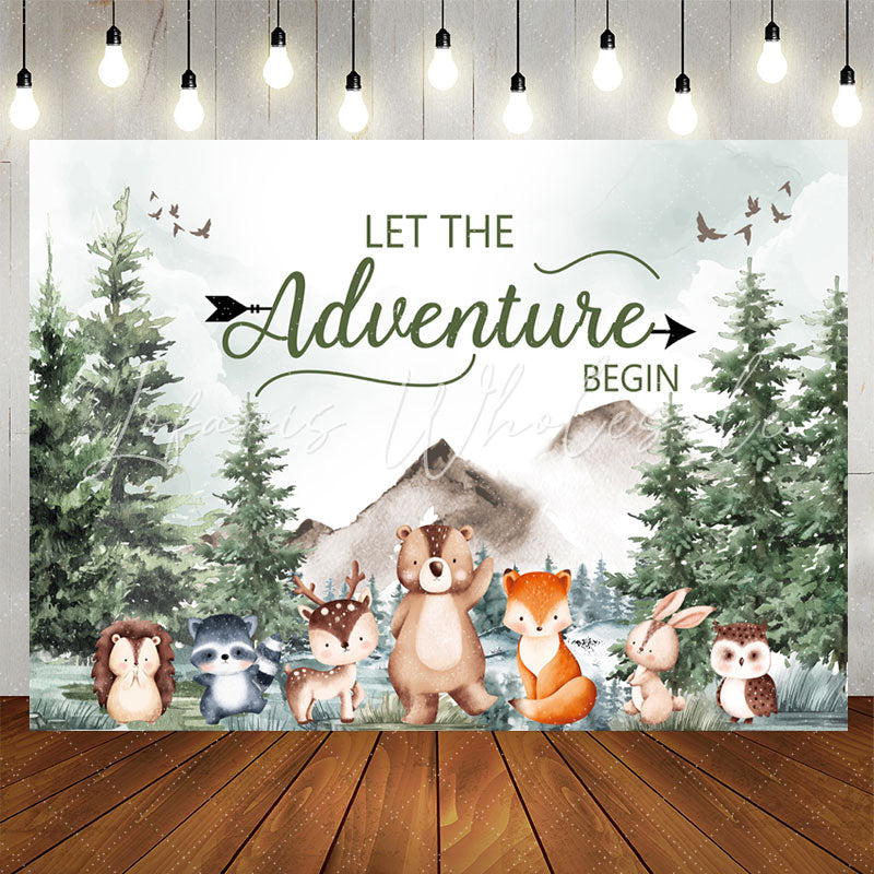 Lofaris Adventure Begin Forest Animals Baby Shower Backdrop