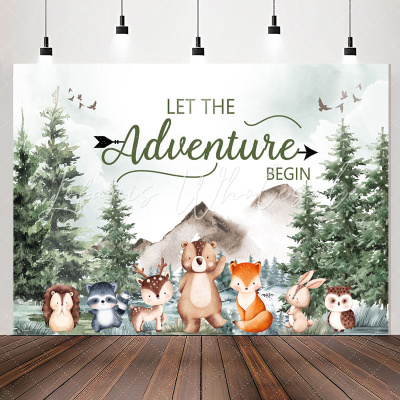Lofaris Adventure Begin Forest Animals Baby Shower Backdrop