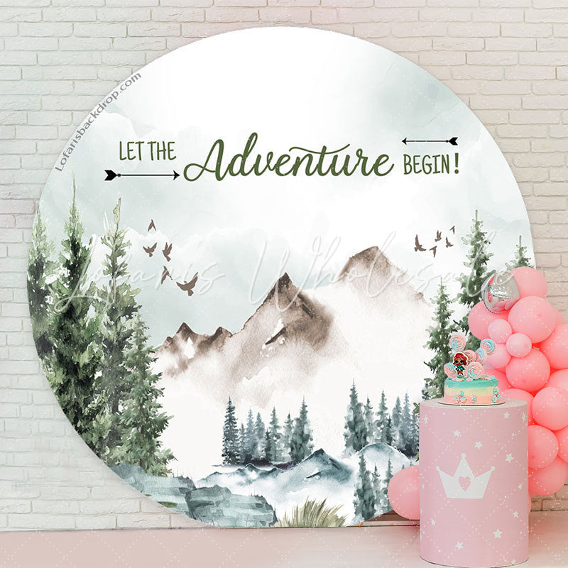 Lofaris Adventure Begin Forest Round Baby Shower Backdrop