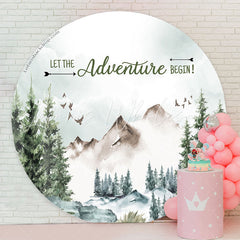 Lofaris Adventure Begin Forest Round Baby Shower Backdrop