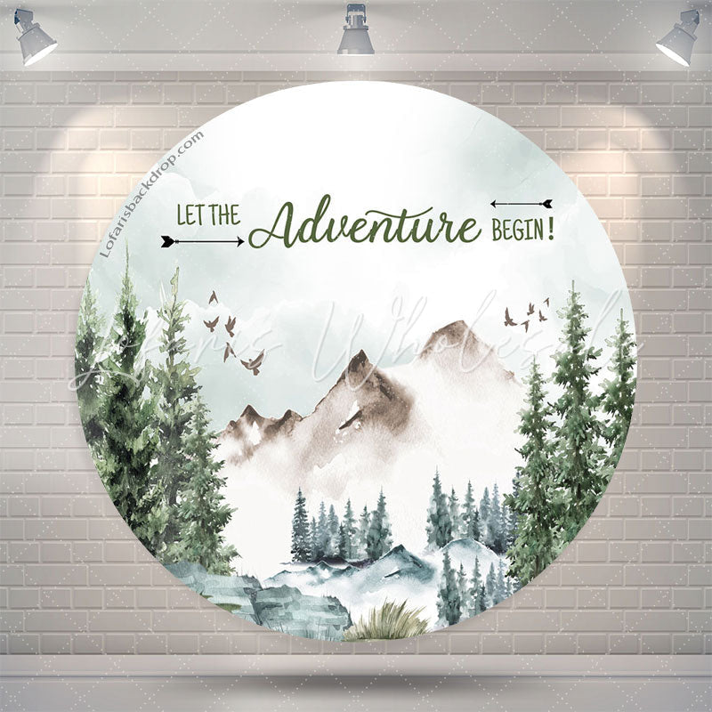 Lofaris Adventure Begin Forest Round Baby Shower Backdrop