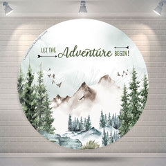 Lofaris Adventure Begin Forest Round Baby Shower Backdrop