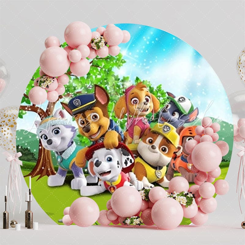 Adventure Paw Patrol Round Backdrop For Kids Birthday Party