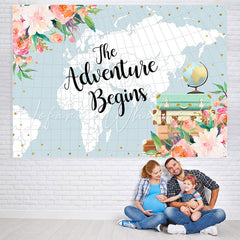 Lofaris Adventure with Flowers and Globe Baby Shower Backdrop