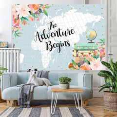 Lofaris Adventure with Flowers and Globe Baby Shower Backdrop