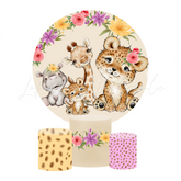 Africa Animal Safari Birthday Party Round Backdrop Cover Plinth Cylinder Pedestal Cover