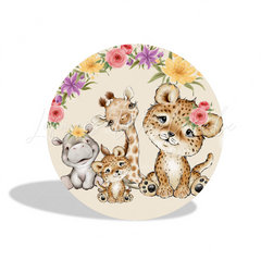 Africa Animal Safari Birthday Party Round Backdrop Cover Plinth Cylinder Pedestal Cover