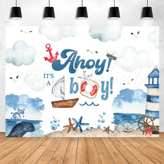 Lofaris Ahoy Boy Sailboat Lighthouse Baby Shower Backdrop