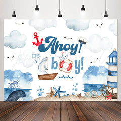 Lofaris Ahoy Boy Sailboat Lighthouse Baby Shower Backdrop