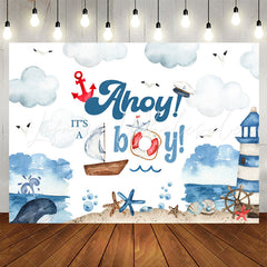 Lofaris Ahoy Boy Sailboat Lighthouse Baby Shower Backdrop