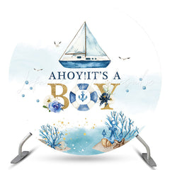 Lofaris Ahoy Its A Boy Blue Sea Ship Round Baby Shower Backdrop