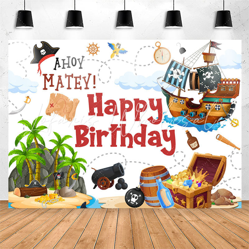 Lofaris Ahoy Matet Pirate Treasure Happy Birthday Backdrop