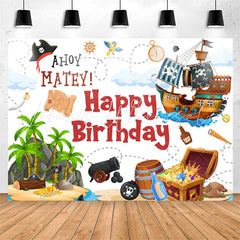 Lofaris Ahoy Matet Pirate Treasure Happy Birthday Backdrop
