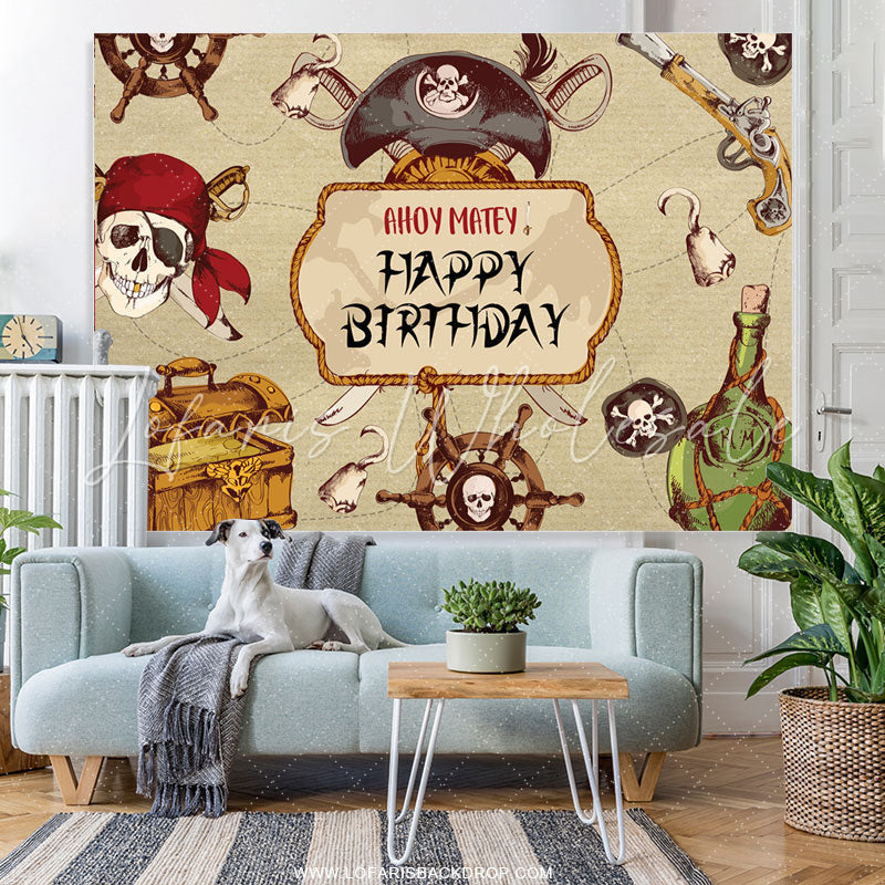 Lofaris Ahoy Matey Horrible Halloween Happy Birthday Backdrop