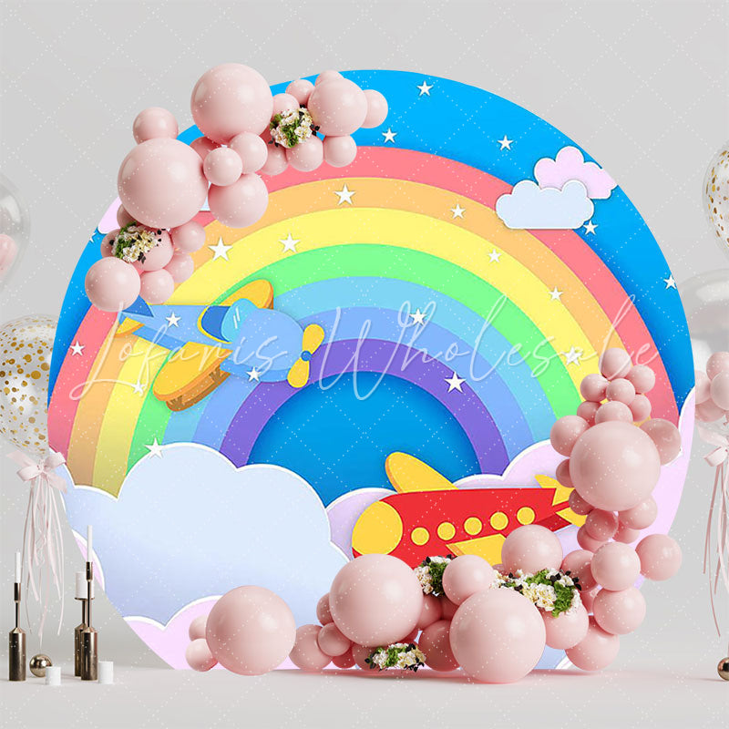 Airplane and Rainbow Party Round Backdrop for Kids