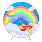 Airplane and Rainbow Party Round Backdrop for Kids