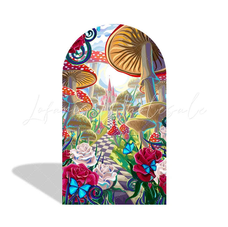 Alice In Wonderland Birthday Party Arch Backdrop Wall Cloth Cover