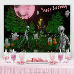 Lofaris Alien Cemetery Halloween Moon Birthday Backdrop