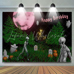 Lofaris Alien Cemetery Halloween Moon Birthday Backdrop