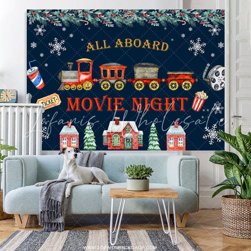 Lofaris All Aboard Movie Night Merry Christmas Holiday Backdrop