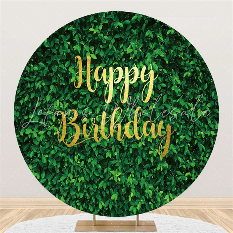 Lofaris All Green Leaves Simple Circle Happy Birthday Backdrop