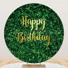 Lofaris All Green Leaves Simple Circle Happy Birthday Backdrop