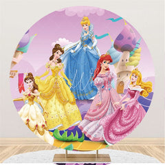 Lofaris All Princess Together Purple Round Birthday Backdrop