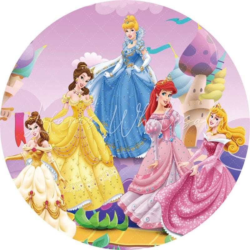 Lofaris All Princess Together Purple Round Birthday Backdrop