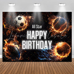 Lofaris All Star Football Basketball Sport Birthday Backdrop