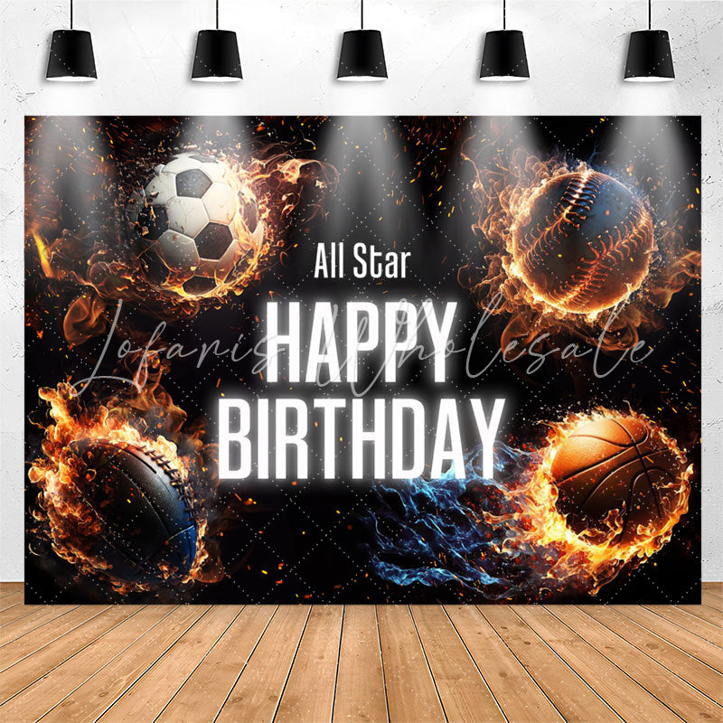 Lofaris All Star Football Basketball Sport Birthday Backdrop