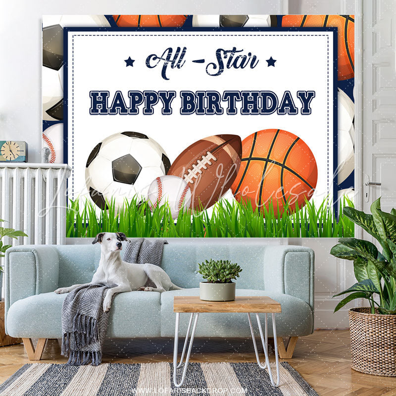 Lofaris Allstar Grass Theme Happy Birthday Backdrop For Boy