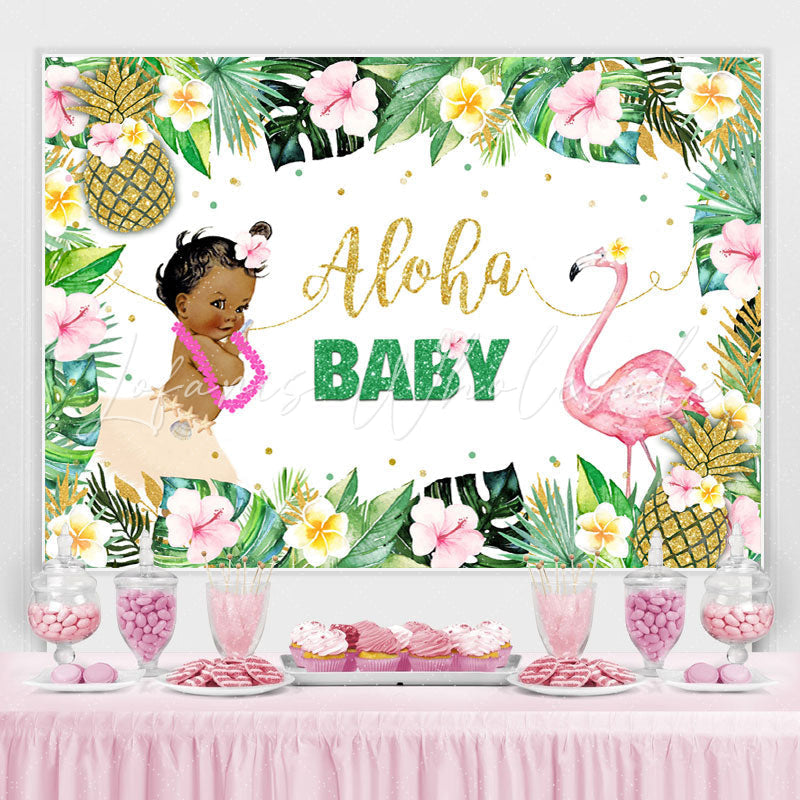 Lofaris Aloha Flamingo Girls Baby Shower Backdrop Summer Party