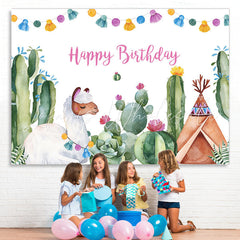 Lofaris Alpaca And Cactus Happy Birthday Backdrop For Baby