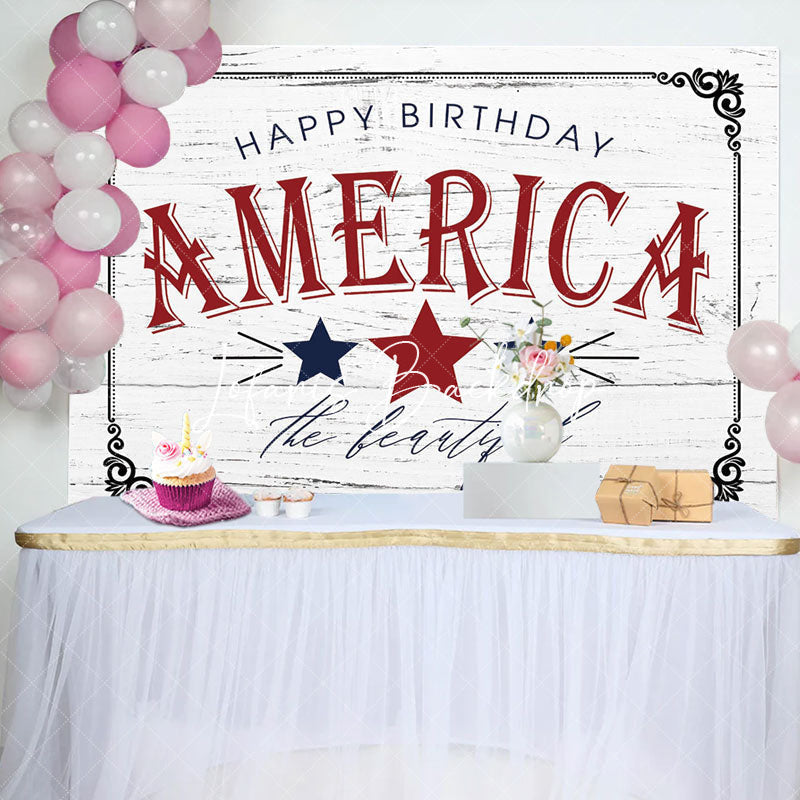 Lofaris America Star Retro Grey Wood Grain Birthday Backdrop