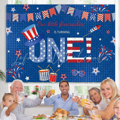 Lofaris American Flag Hat Blue Happy 1st Bithday Backdrop