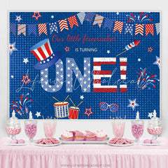 Lofaris American Flag Hat Blue Happy 1st Bithday Backdrop