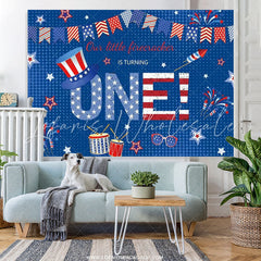 Lofaris American Flag Hat Blue Happy 1st Bithday Backdrop
